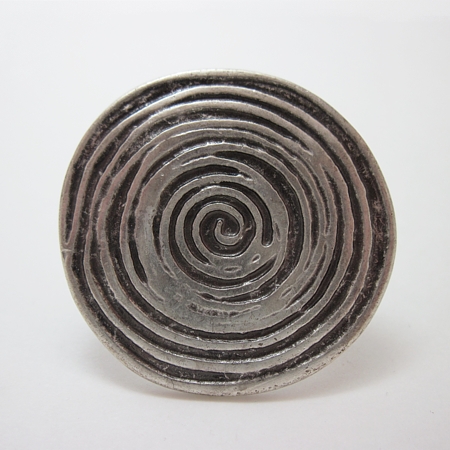 Light Spiral Circle Pewter Adjustable Ring - Click Image to Close